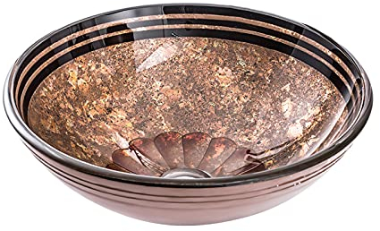 CCKUHN 420 mm Badezimmer-Waschbecken, rundes Waschbecken mit Wasserhahn, Aufsatzwaschtisch, gehärtetes Glas, handbemaltes Waschbecken, Retro-Heimdekoration (gelbes Waschbecken)