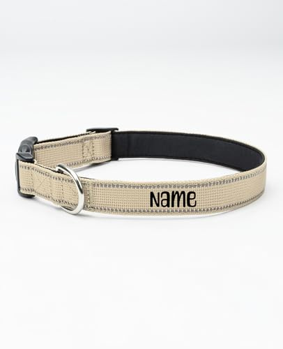 lionto Hundehalsband, 360° Reflektierend, Größe M, Beige, personalisiert