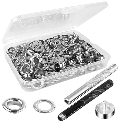 Grommet Werkzeug Kit,120pcs Ösen Werkzeug Kit,6 mm Ösen Set,Metallösen Ösen,Ösenzange Set,mit 3-teiligen Installationswerkzeugen,für Schuhe,Leder,Daunenjacken,Zelte,Vorhänge,Werbeständer, (Silber)