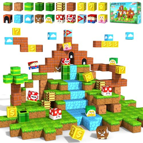 obakaer Magnetic Blocks, Magnetic Building Blocks Toddlers Toys Magnet Cubes for Kids STEM Sensory Magnet Toys for 3+ Years Old Kids, Girls & Boys, Game Elements Christmas Birthday Gifts 54pcs