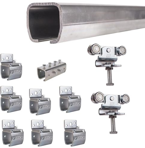 ATTAS MEA Kit complet de ferrures pour porte coulissante et portail de grange – Type 0, jusqu'à 90 kg | 2-4-6 m | Rail en C extérieur |montage mural|Rail de guidage et chariot roulant