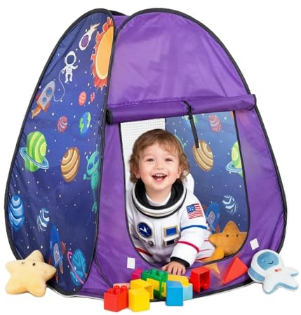 Kids Play Tent, Pop Up Tent for Toddlers, Portable Baby Ball Pit with Storage Bag, Children Safe Zone for Indoor Outdoor, Christmas Birthday Toys Gifts Playhouse for Boys Girls (Space)