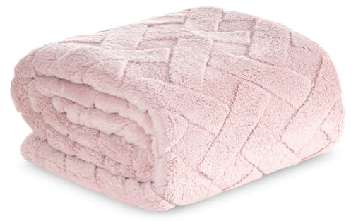 Warme Decke, Kuscheldecke, Caro, mit Karomuster Steppung, weiche, Flauschige Wohndecke, Steppdecke, MIKROFASER (Rosa, 200x220 cm)