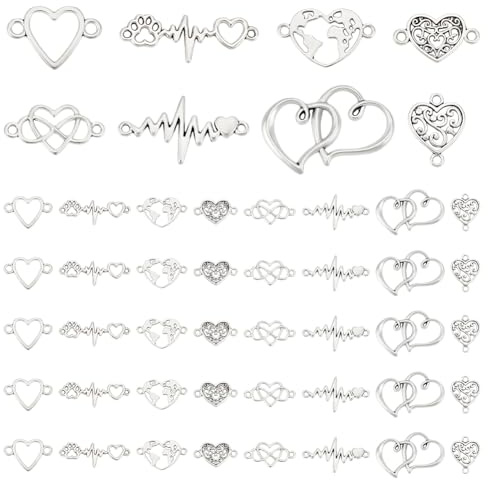 UNICRAFTALE 80 Stk Herzverbinder für Ohrringe,Halskette und Armbänder | 8 Stile,Tibetischer Stil,hohle Herzform,Liebe Anhänger,für Valentinstag,Schmuck Bastelzubehör,Metall Verbindungsringe