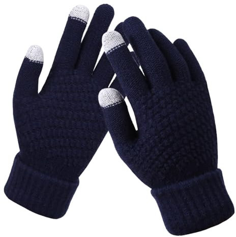 Spitzenhandschuhe Damen Kreativer Damendruck mit Bildschirm, mobiles dickes und erwachsenes Telefon, warmer Winter, gestrickt und modisch und Handschuhe, Kurzfingerhandschuhe (Dark Blue, One Size)