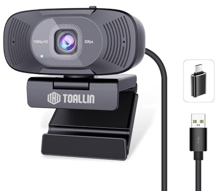 TOALLIN 1080P Full HD Webcam with Dual Microphones, Computer Web Camera, 90° Wide Angle View Without Distortion, USB Plug and Play Webcam for Video Conferencing/Online Calling/Live Streaming