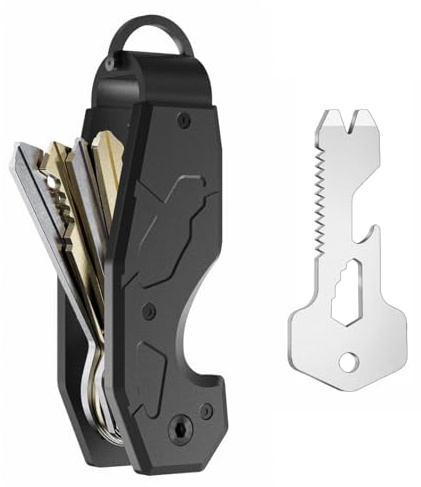 Zeeker Compact Key Organizer Keychain with Built-in Tools – Holds 1-6 Keys, Includes Bottle Opener, Hex Wrench, and Serrated Cutter – Minimalist Key Holder for Men and Women (Black)
