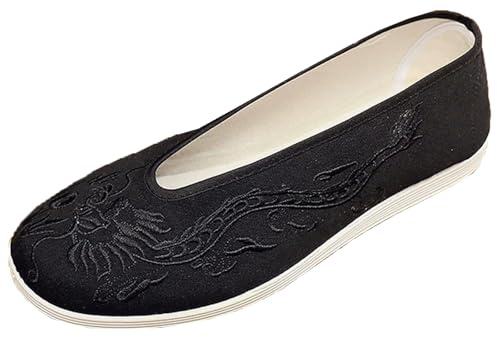 Viaoragiosa Scarpe Kung Fu Uomo,Scarpe da Ginnastica Kung Fu Taichi,Scarpe Tessuto per Arti Marziali,Scarpe Tradizionali Cinesi di Pechino,Scarpe in Stoffa Ricamate a Mano,Morbido e Confortevole