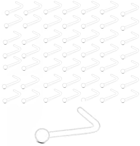 fufupaw 50 perforaciones en la nariz, punzonado en la nariz, tapones transparentes en forma de L, piercings para cirugía, retenedores invisibles para el ala nasal, perfecto para perforar la nariz