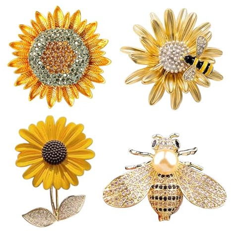 RELKLYU 4 Morceaux De Broche d'abeille De Fleurs, Accessoires De Vêtements Amusants, Broche en Diamant, Cadeau Créatif.