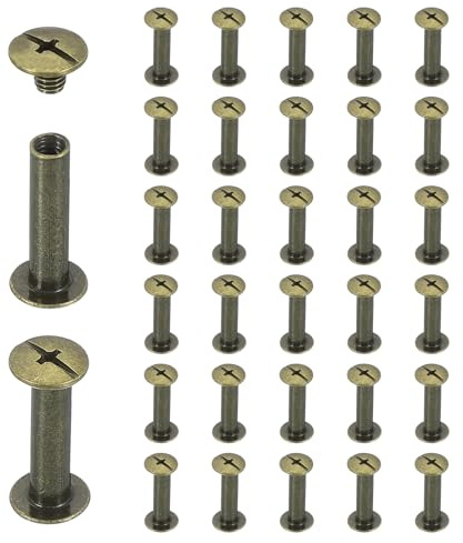 sourcing map 40 Sets Chicago Screw Rivets M5x20mm Metal Phillips Head Post Nail Rivet Stud Screws Connectors for DIY Leather Belt Bag Craft Bookbinding, Bronze