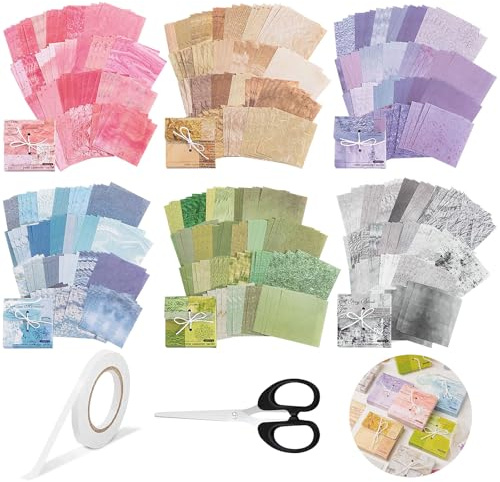 Annickee 600 Sheets Vintage Scrapbook Paper Kit, DIY Scrapbooking Paper with Double Sided Tape/Scissor, Decorative Scrapbooking Supplies, Scrapbook Accessories for Crafts Drawing Travel Journal(8x8cm)