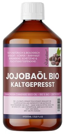 Olio di jojoba bio spremuto a freddo – Premium Simmondsia chinensis seed Oil per cosmetici, cuoio capelluto e capelli – Nativo – Vegano – Nakobe (1000 ml)