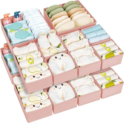 Homsorout Kleiderschrank Schubladen Organizer - 15er Set Unterwäsche Organizer Aufbewahrung Hemnes Kommode, Stoff Schubladen Ordnungssystem Aufbewahrungsbox für Hosen, Kleidung, Socken, Rosa