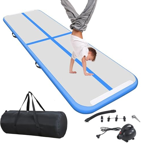BSTSEL Inflatable Air Gymnastics Tumbling Track Mat 10ft 13ft 16ft 20ft Thickness 4in, Home Gymnasiums Yoga Dance Training Exercise Fitness Mat with Air Pump