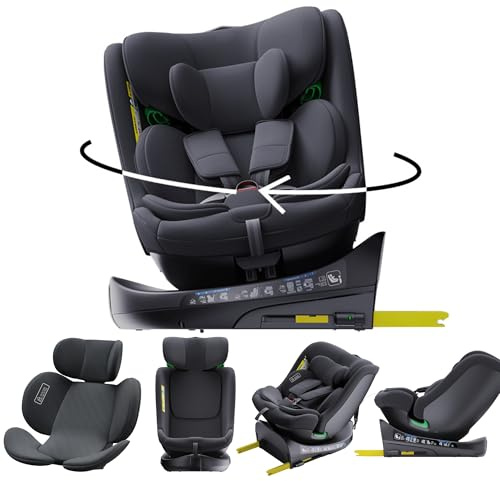 YAZOCO Siège auto bébé, I-SIZE 40-150 cm, 360° pivotant 0 à 36 kg évolutif, dès la naissance et jusqu'à 12 ans environ, Groupe 0/1/2/3, Isofix, RWF, FWF, Protections latérales sièges (Noir)