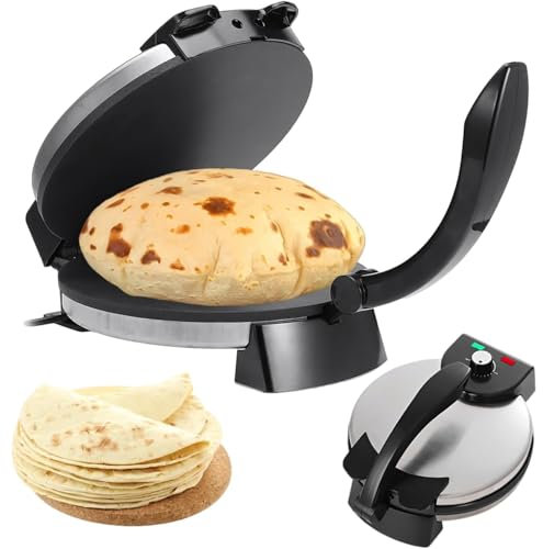 Electric Roti Maker 1800W, Non-Stick 10-Inch Chapati and Tortilla Press with Adjustable Temperature, Anti-Scalding Handle, and Indicator Lights