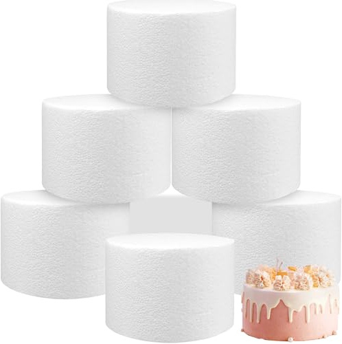 6 Pack Round Foam Cake, 15 x 10 cm White Fake Cake Dummy Decorating, Polystyrene Modelling Dummy for Display Wedding Baby Shower Birthday Party