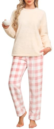 Niwicee Pyjama Femme Polaire Ensemble d'hiver Chaud Longue Ultra Hiver Pyjama Deux Pièces épaississant Et Chaud Pilou Manches Longues Tenue d'intérieur Cadeau de Noël