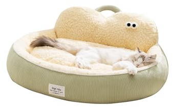 Galatée Katzenbett, Rundes Donut-Katzenbett Für Hauskatzen, Waschbares Luxus-Hundebett, Flauschiges Katzensofa, Superweiches Plüsch-Haustierbett Mit Rutschfester Unterseite(L, Grün)
