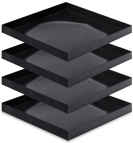 Teenyyou 4 Pcs 12 x 12 x 1 Inch Non-stick Ptfe Oven Trays for Cooking | Reusable Solid Black Baking Basket, Easy Clean Accessories, for Toaster Heating Chips Chicken, in Restaurant Kitchen