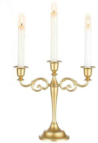 Sziqiqi Candélabres Doré à 3 Bras: Porte Bougeoirs pour Table à Manger - Chandelier Vintage en Métal pour Décoration de Noël Mariage Buffet Cheminée
