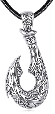 HUKKUN Fish Hook Necklace Sterling Silver Hawaiian Makau Fish Hook Necklace Maui Pendant Gift for Men