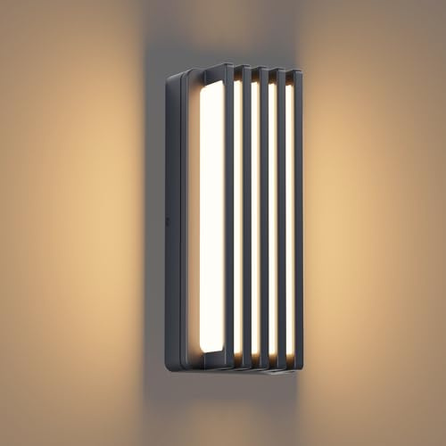 Klighten Applique murale extérieure LED 30 W, Lampe extérieure 3000 K blanc chaud IP65 étanche |Applique Mural en aluminium pour intérieur/extérieur, balcon, jardin,Anthracite