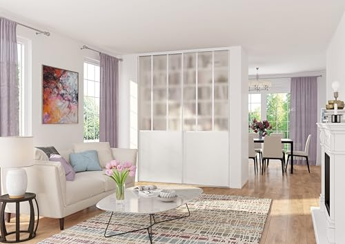 OPTIMUM 2 Portes de Placard coulissantes, Hauteur 250 cm, Largeur Totale 180 cm, décor Atelier, Verre dépoli Blanc, profils et Rails Blanc Inclus