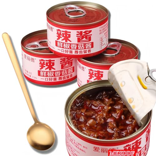 MKSDDF-Sauce Piquante 80g X3 | Sauce Piquante Aux Champignons Parfumés (Shiitake) | Crispy Chili Oil | Végétalienne | Pâte À Tartiner | Pour Bouillie, Nouilles, Raviolis,Sushi,Pain-Cuillère Incluse