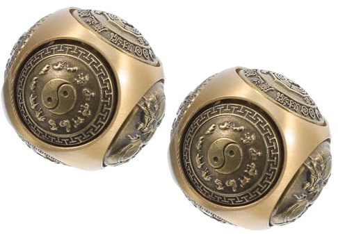 GARVALON Chinesische Baoding Kugeln zur Entspannung 36mm aus Messing 2 Stück und Dekoration mit Sechsseitigem Relief Handtherapie und Bürounterhaltung