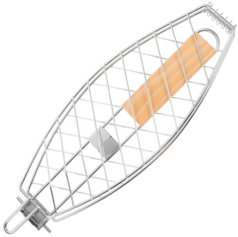 TOBBOMEY Grillkorb Fischhalter aus Edelstahl mit Hitzebeständigem Griff Camping Grillrost für Fisch Burger und Fleisch Grillzubehör für Outdoor und Zuhause