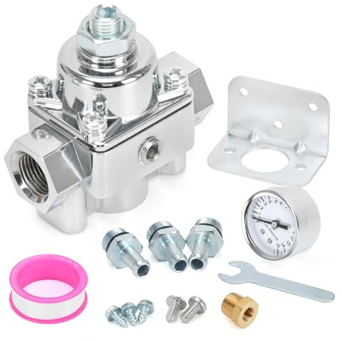 12-803 Adjustable Fuel Pressure Regulator with Gauge, Compatible with Holley and Edelbrock Carburetors, 4.5-9 PSI, 3/8 NPT, 1-in 2-Out