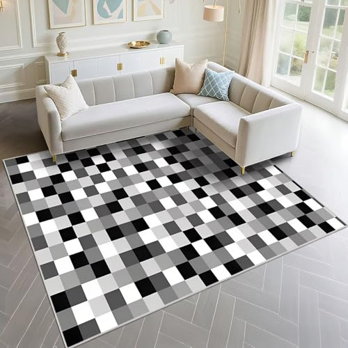 DJHWWD Tapis De Sol Salon Facile À Nettoyer 80x150cm, Gris Paillasson Interieur Motif géométrique Noir Moderne pour Couloir de Salon