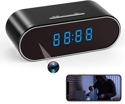 SOVAWIN Reloj de cámara espía inalámbrica WiFi oculto, cámara espía con detección de movimiento, mini cámara IP HD 1080P para el hogar con visión nocturna, compatible con teléfono inteligente y