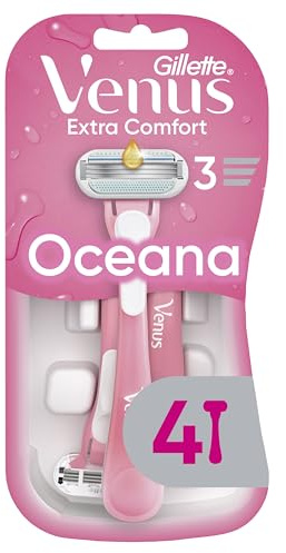 Gillette Venus Extra Comfort Oceana Einwegrasierer, 4 Stück, Rosa | Nassrasierer für Eine Gründliche Und Glatte Rasur, Rasierer Damen mit Drei Klingen, Inkl. 4 Damenrasierer, 4 Rasierklingen