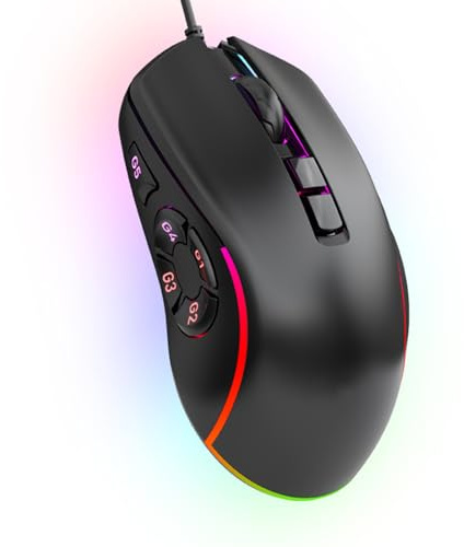 Plyisty Mouse Da Gioco Con Cavo, Mouse Ergonomico RGB Da 12800 DPI Con 10 Pulsanti Programmabili, 14 Modalità Di Retroilluminazione, Per PC E Laptop