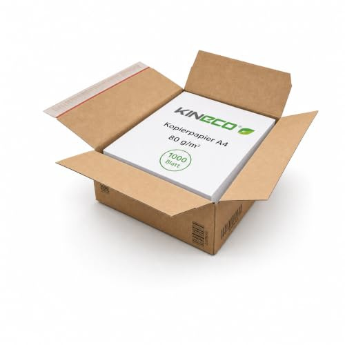 Kineco Kopierpapier A4 – 1000 Blatt im Karton – Umweltfreundlich & plastikfrei verpackt – Für Drucker & Kopierer – Weiß, 80 g/m²
