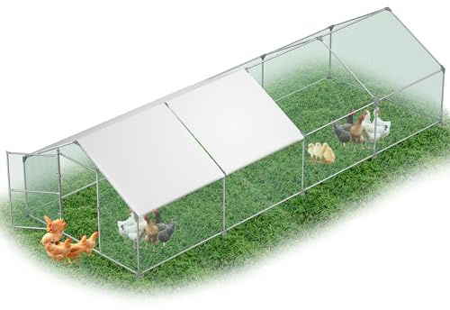 YRHome 3x8x2m Freilaufgehege Hühnerstall mit Spitzdach Kleintierstall Hühnerhaus aus Verzinkter Stahl mit Sonnenschutzdach Hühnergehege mit Tür & Sicherheitsschloss Freigehege Hühnerkäfig Vogelkäfig