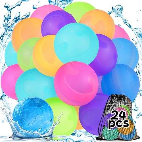 24 Stück Wasserbomben Wiederverwendbar, Wasserbomben Selbstschließend | Schnell Befüllbare, Nichtmagnetischer Sicherheitswasserball für Kinder und Erwachsene, Wasserballons für Outdoor, Wasserpark