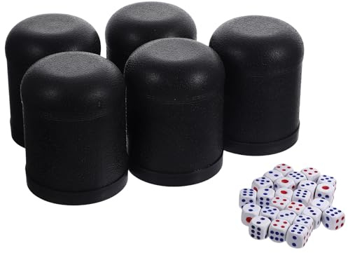 POPETPOP 5 Sets Gobelets à Dés en Plastique Noirs, Mini-dés à Secouer Légers et Portables, pour Divertissement Bar et Soirées Entre Amis Plusieurs Styles