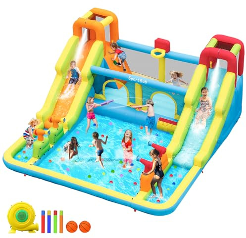 Château Gonflable XXL pour Enfants, avec Double Aquatique, 452x416x210 cm