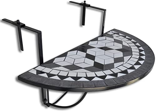 vidaXL Hängande balkongbord svart och vit mosaik