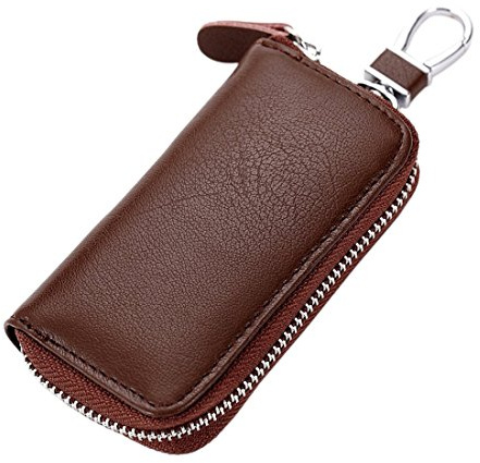 Esdrem Premium Leather Car Key Holder Bag Credit Card Holder Wallet Brown