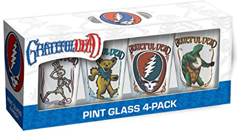 ICUP Grateful Dead - Juego de vasos de cerveza | Juego de cristalería de pinta para beber bebidas | Juego de cervezas artesanales altas (icono retro)