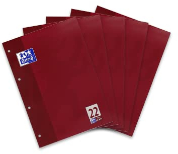 Oxford Schule Schulblock A4 kariert, Lineatur 22, 50 Blatt, kopfgeleimt, 5 Stück