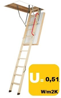 FAKRO - LWT Dachbodentreppe - Bodentreppe 120x60 cm - Gedämmt, 0,51 U W/m²K - Klappbar, 3-teilig, Öffnungsklappe 8 cm stark, Treppen und Kasten aus Holz, Max. 160 kg belastbar, 12 Stufen