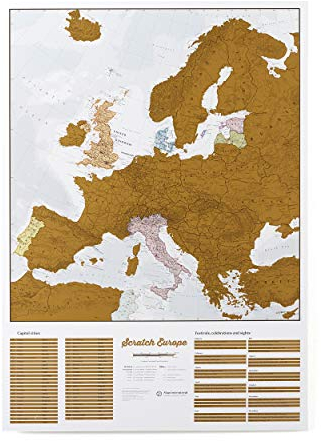Rubbeln Sie Europa Karte - Rubbeln Sie Orte, die Sie bereisen! - Kartografische Details - 59,4cm (B) x 84,1 cm (H)