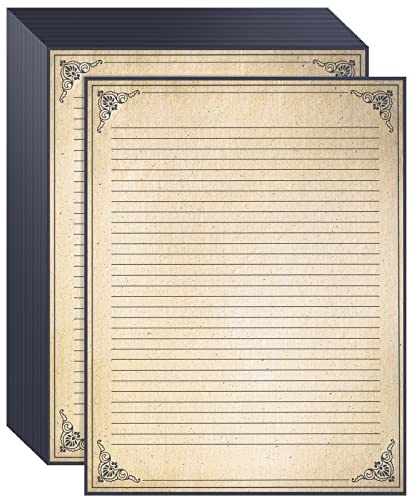 Juvale Vintage Lined Paper - 8.5 x 11 In, Brown, 48 Sheets - Calligraphy Paper, Fancy Stationery & Letter Writing Stationery for Love Letters & Invitations