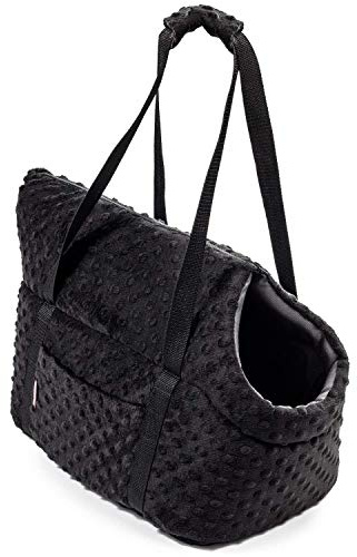 BOUTIQUE ZOO Hundetasche - Schwarz (Minky), M bis 10 kg - Tragetasche für kleinen und mittleren Hund, Welpen, Katze